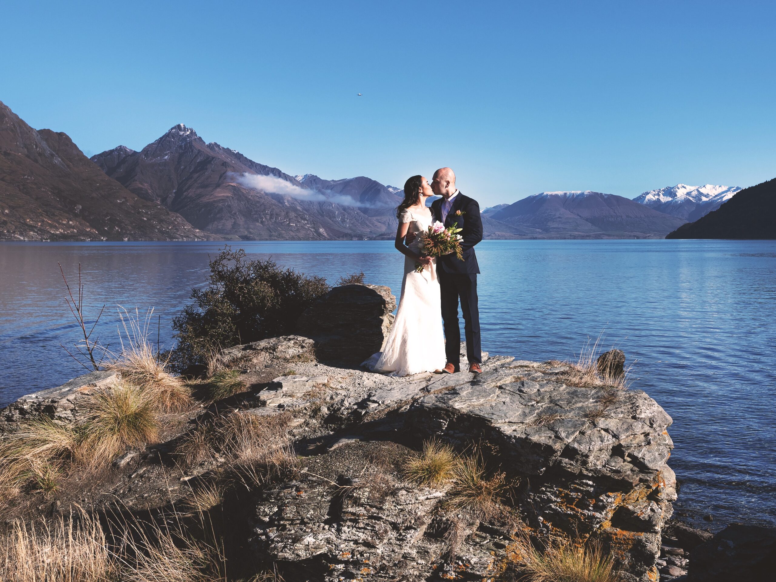 David and Joy just moments after exchanging their vows on the Queenstown lakefront