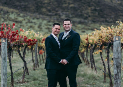 same sex wedding in the grape vines in Queenstown, New Zealand